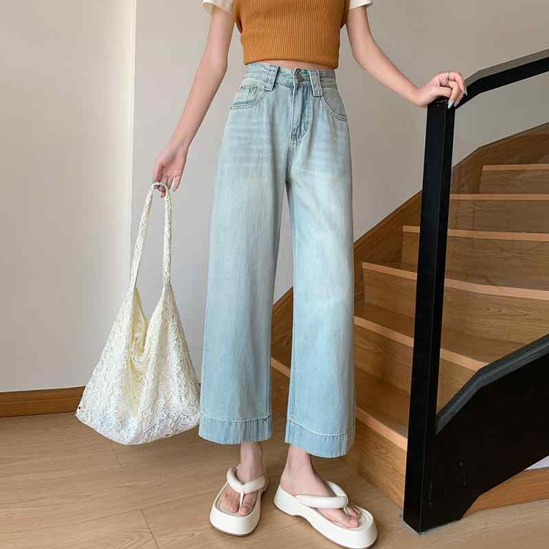 デニムパンツ レディース ストレートパンツ パンツ アメリカンカジュアル ゆったり 高身長 低身長 快適 垂れ感 ハイウエスト 美脚 細見え 高級感 無地 オールシーズン astershop-10636093 アスターショップ パッケージ画像