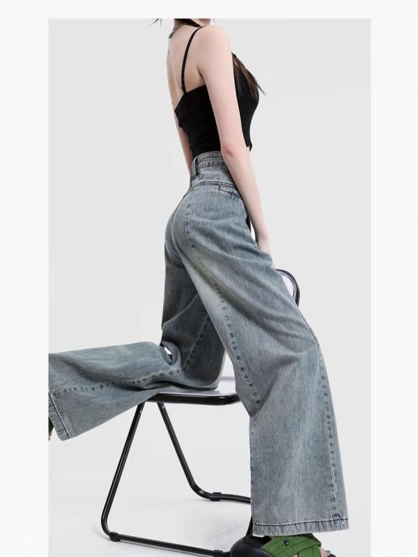 デニムパンツ レディース ジーパン ロングパンツ パンツ ワイドパンツ ハイウエスト ストレートパンツ インディゴブルー 伸縮性 美脚 ゆったり カジュアル オールシーズン・素材: 綿100%・スタイル: 通勤・パンツ丈: ロング・ウエスト: ミドルウエスト・厚さ: 普通・流行の要素: ヴィンテージ加工・カラー: ライトブルー・サイズ: XS,S,M,L,XL,2XL・ストレッチ性: なし・シルエット: ストレート・製品カテゴリー: ジーンズ・加工: ウォッシュ加工