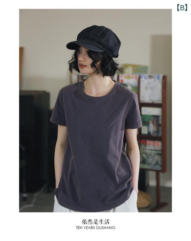 Tシャツ メンズ レディース 半袖 トップス ゆったり シンプル 刺繍 手作り 色あせ加工 カジュアル インナー 高級感 春夏 普段使い 通学 アウトドア 綿素材 柔らかい 着心地 ラウンドネック ベースレイヤー 重ね着 体型カバー astershop-10637943 アスターショップ サンプル画像3