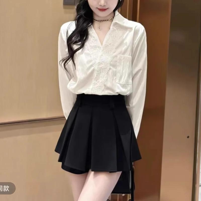 セットアップ レディース 春服 2点セット ブラウス チュニック 長袖 立ち襟 レース 通勤 オフィス 綺麗め タイトスカート ミニスカート スリム シンプル 韓国風・パターン: 無地・スカート丈: ミニ丈・流行の要素: レース・加工: 複合・素材: ポリエステル・メイン素材成分: ポリエステル（ポリエステル繊維）・カラー展開: シャツ（単品）、スカート（単品）、シャツ+スカート・サイズ展開: S（推奨40-47.5kg）、M（推奨47.5-52.5kg）、L（推奨52.5-57.5kg）、XL（推奨57.5-62.5kg）、2XL（推奨62.5-70kg）、3XL（推奨70-80kg）・スタイル: 通勤・セット内容: スカートセット・対象性別: 女性・袖型: 通常袖・袖丈: 長袖・製品カテゴリ: カジュアルセットアップ