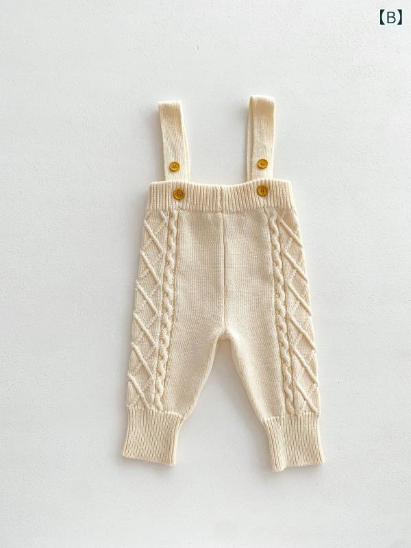 アスターショップのセットアップ ベビー 男の子 女の子 ニット セット ケーブル編み サロペット パンツ 長袖 セーター プルオーバー トップス オーバーオール パンツ 秋冬 かわいい おしゃれ 韓国スタイル 赤ちゃん 幼児 上下セット｜アングル3