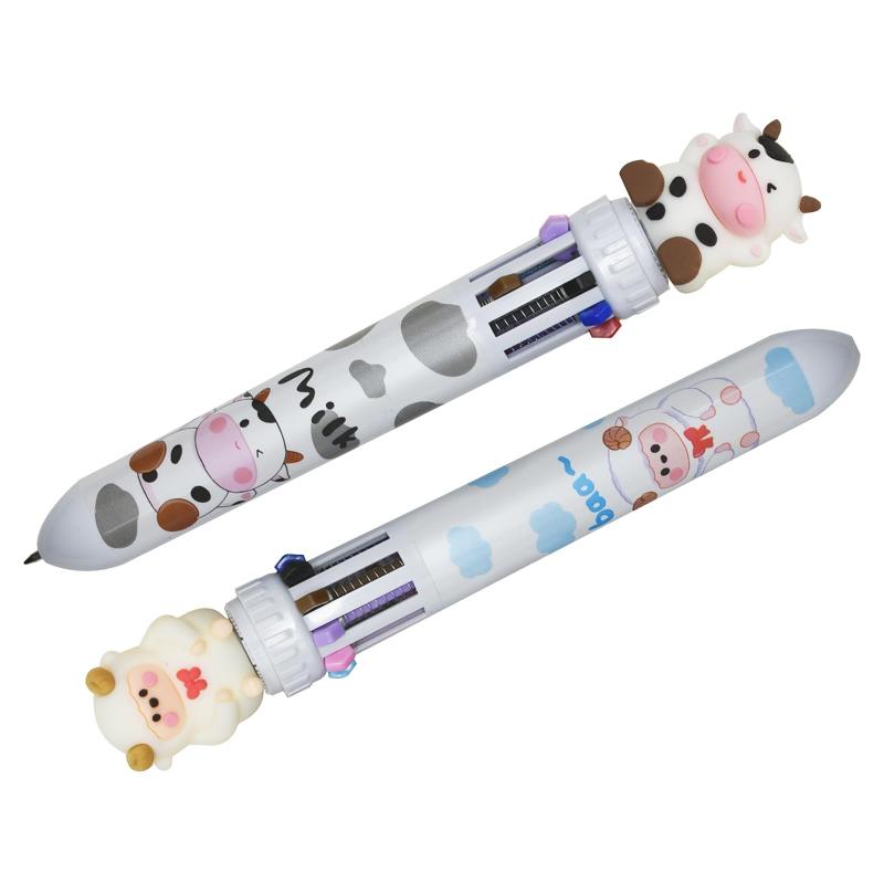 Lopenle 可愛い 動物 羊 牛 10色 ボールペン 4本 多色 油性 筆記具 かわいい ノック式 マーキング 10色の交換可能 乳牛 格納式ボールペン 文房具 セット 多機能 業務用 子供 学生 プレゼント ギフ astershop-10670673 アスターショップ サンプル画像2