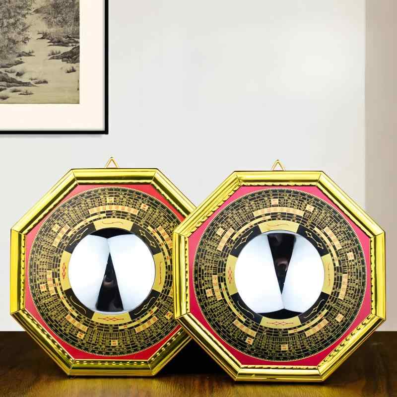 HannaFires 金色八卦凹面鏡 — 五帝銭ペンダント付き 手作り風水コンパス 家庭用伝...