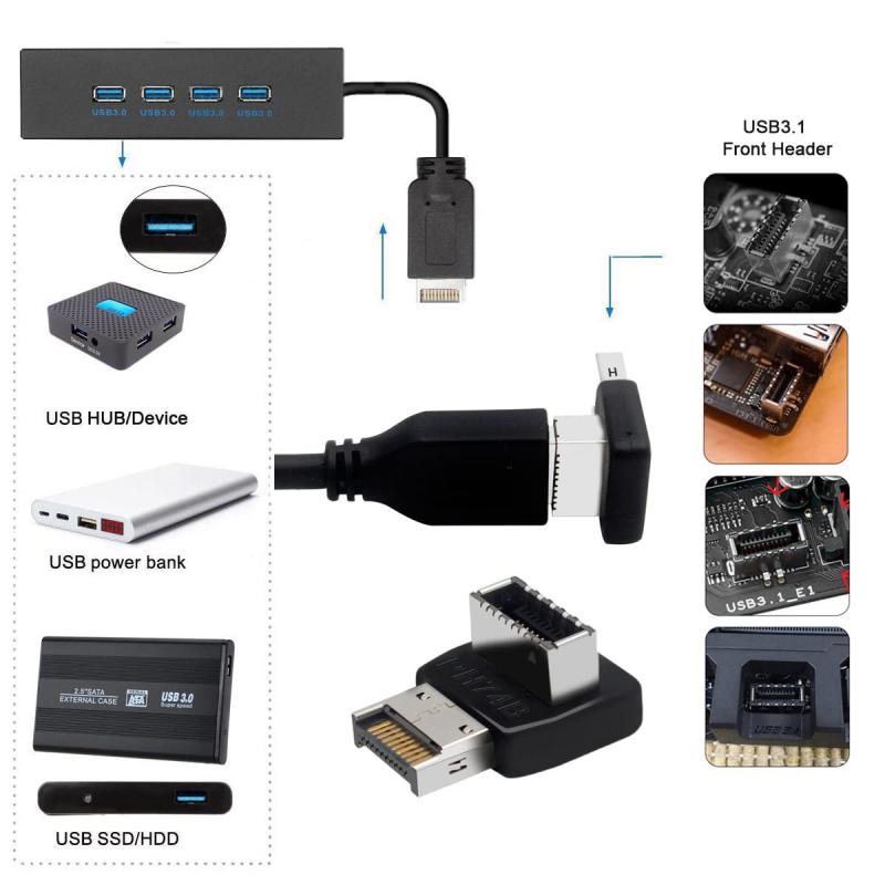 アスターショップのcablecc オーバーモールド USB 3.1 フロントパネルヘッダー オス-メス Type-E マザーボード拡張データアダプター 2個｜アングル2