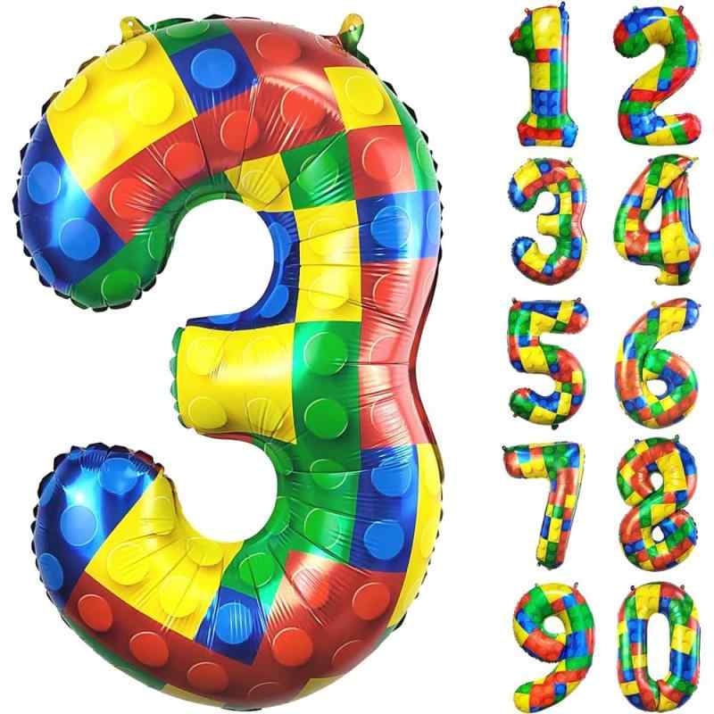 数字バルーン 数字3 積み木風船 ブロックバルーン 3歳 ナンバー バルーン 数字3 風船 ブロック ナンバー バルーン カラフルな 数字 バルーン 大きい 誕生日 飾り付け 風船 32インチ (3,ブロッ