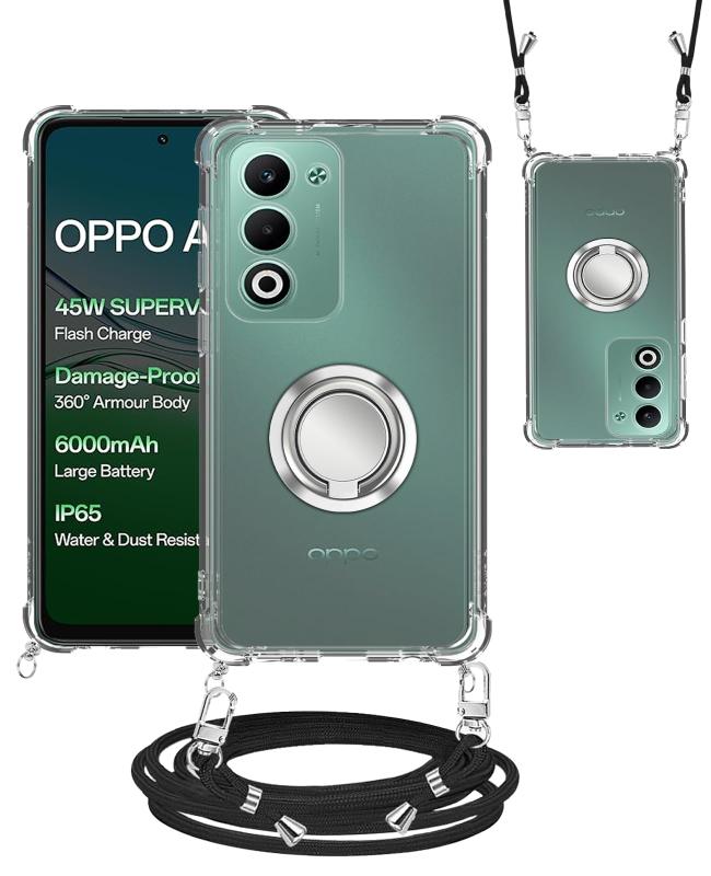 For OPPO A5 5G（2025） ケース 全透明 保護カバー 車載ホルダー対応 YANMONGI リング付き スタンド機能 カバー 首かけ 肩掛け 斜めかけケース エアバッグ スマホケース 耐衝撃 TPU バンパー スクリ
