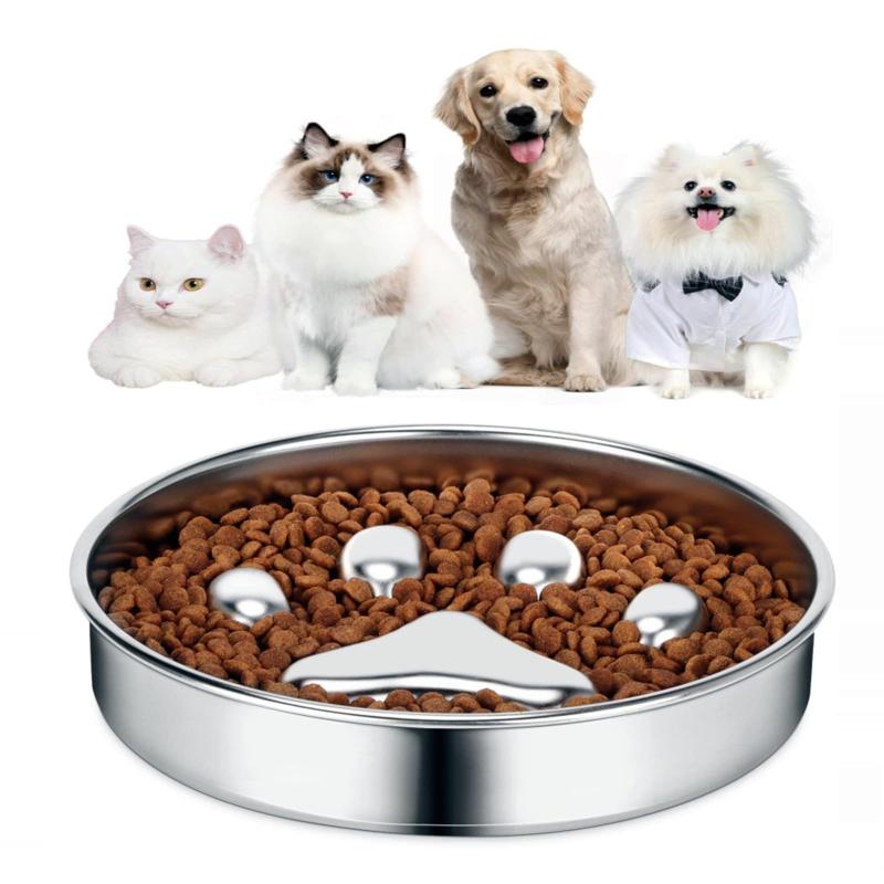 ペットボウル 早食い防止 食器 スローフードボウル フードボウル ステンレス製 洗いやすい 犬のスローフード丼 餌皿 スローフィーダー えさ皿 ゆっくり食べる 犬 猫 ペット用【製品仕様】サイズ：約16*3.8cm。重量: 約140g。大人気のペット用品です。【高品質】ペットボウルは高品質のステンレス鋼で作られており、高度な研磨処理が施されており、無毒で無臭、頑丈で耐久性があり、優れた防錆性があり、長年にわたって再利用できます。【早食い防止】ペットボウルに肉球柄の凸凹があることにより、ペットの食べる速度が遅くなり、窒息や膨満のリスクが軽減されます。犬のファストフードの悪い習慣を効果的に改善します。肥満を予防し、健康的な食生活を促進します。【お手入れ簡単】食べ物の残留物は手洗いまたは食器洗い機で簡単に取り除くことができ、お手入れが非常に簡単です。【健康管理】この製品を使用すると、ペットはゆっくり食べる練習をし、自然で健康的な食習慣を維持し続けることができます。大型犬、中型犬、小型犬、減量中の猫に最適です。