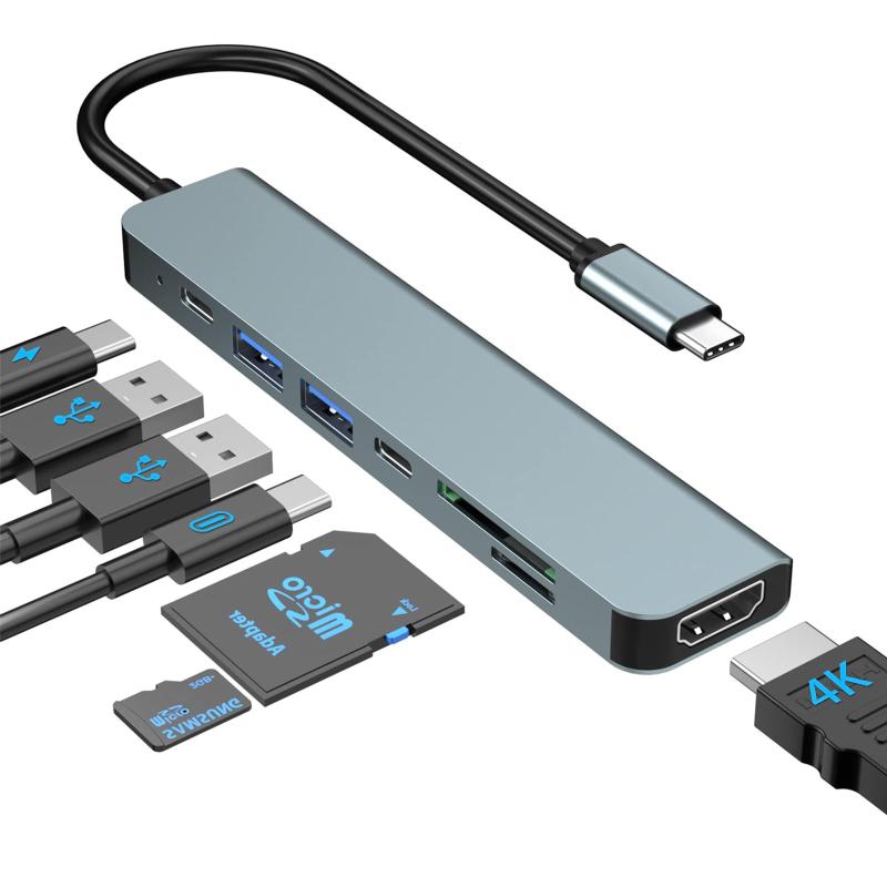 USBハブ3.0 2.0 USB-Cハブ8ポート：USBディスペンサ、SDカードリーダー付きUSB C拡張マルチポートアダプタ、TF、オーディオポート-ノートパソコン、MacBook、PC、USBディスクなどを拡張 (7-IN-1)