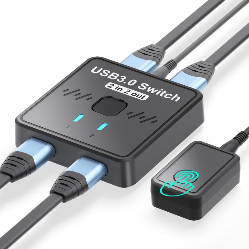 USB3.0切替器 PC2台用 2入力2出力 2本のUSB3.0ケーブル付き USB 切り替え器 2台PCでキーボード/マウス/プリンタなどを共有 5Gbps高速転送 USB-A切り替え機 1台のプリンターを2台のパソコンで使用 マウ