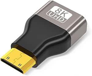 Mini HDMI - HDMI ミニ マイクロ 変換アダプタ 8K ミニHDMIオス-HDMIメス金メッキ アルミニウム合金 4K@60Hz 3D ラップトップ/カメラ/ノートPCなどデバイス対応