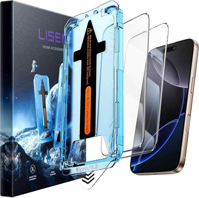 LISEN iPhone 16 Pro Max 用 ガラスフィルム 全面保護 9H越え 貼り付け超簡単 指紋防止 さらさら 2枚 6.9インチ アイフォン16プロマックス 用 保護フィルム 8K Ultra HD