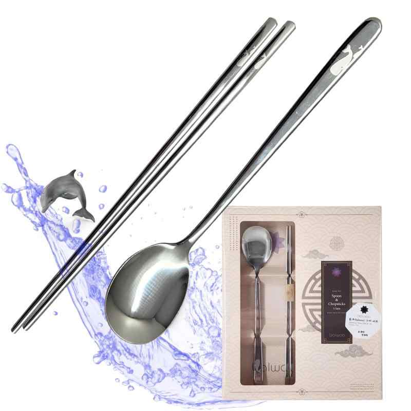 Balwoo [5 Sets] 韓国風 スプーン 箸 セット sus430 ステンレス スチール 金属 スプーン 箸 韓国 食事道具 Mirror Finish 有光表面 astershop-10709254 アスターショップ パッケージ画像