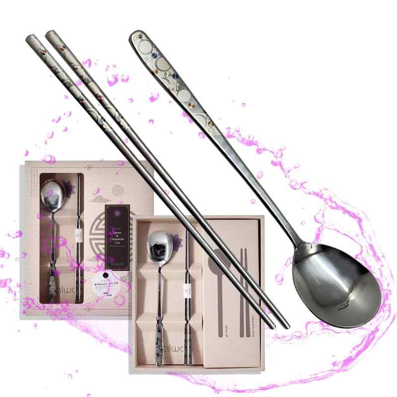 Balwoo [5 Sets] 韓国風 スプーン 箸 セット sus430 ステンレス スチール 金属 スプーン 箸 韓国 食事道具 Mirror Finish 有光表面 astershop-10709254 アスターショップ サンプル画像3