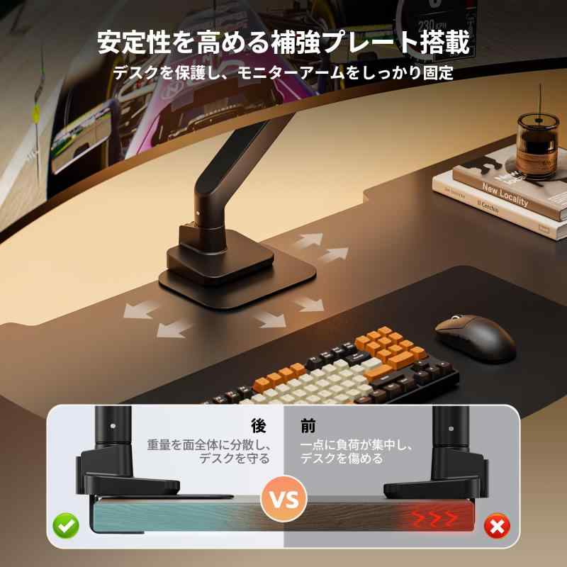 ARES WING モニターアーム補強プレート スチール製 クランプ式 グロメット式 モニタースタンド補強板 ブラック astershop-10719468 アスターショップ サンプル画像2