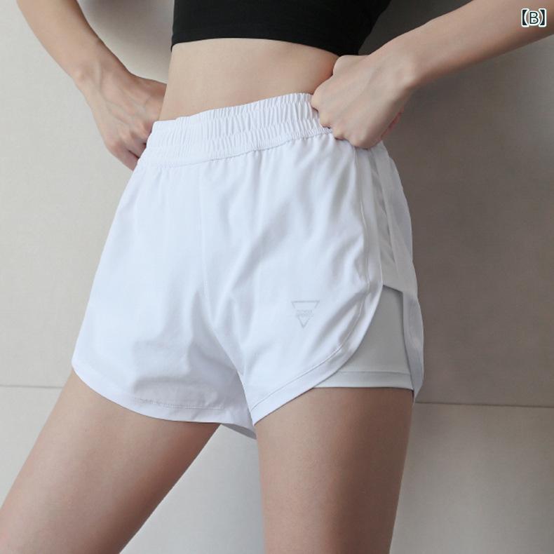 アスターショップのショートパンツ レディース 3分丈 スポーツ ヨガパンツ 偽2枚重ね フェイクレイヤード 吸汗速乾 伸縮性 フィットネス ランニング カジュアル 動きやすい 防透け｜アングル3