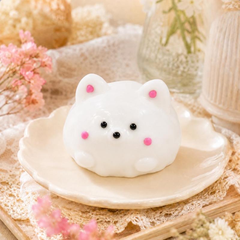 スクイーズ 猫 ぷにぷに もちもち ネコフェイス 癒し雑貨 インテリア小物 イエロー/ホワイト astershop-10738966 アスターショップ サンプル画像2