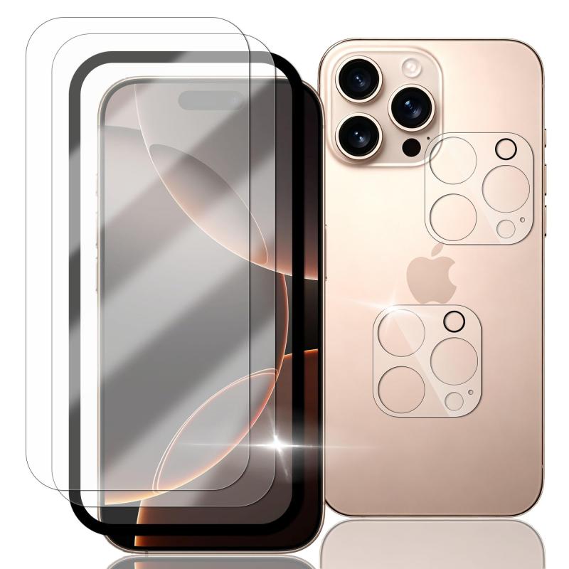 kawaylJP iPhone 16 pro 用の ガラスフィルム 2枚+カメラフィルム 2枚【ガイド枠付き 日本旭硝子素材】