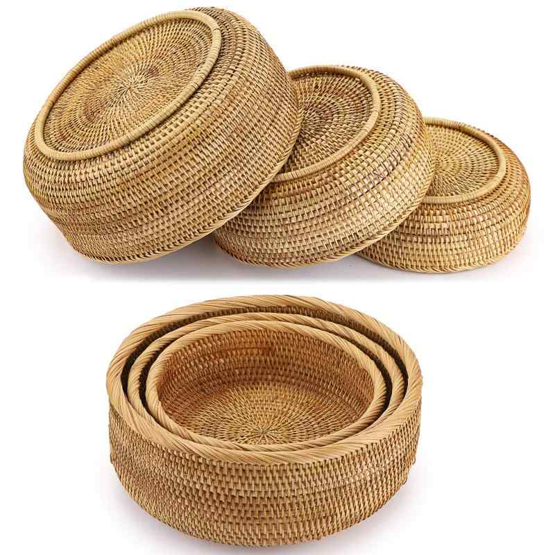 Sumnacon 藤編みかご 天然籐バスケット 小物入れ ハンドメイド 藤バスケット 小物収納バスケット 雑貨収納 3個セット 円形 astershop-10789186 アスターショップ サンプル画像3