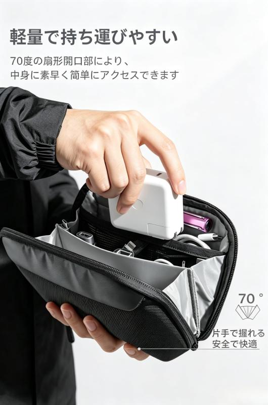 ガジェットポーチ ガジェットケース 小型 薄型 大容量 がじえっとポーチ 軽量 はっ水 収納ケース 7つ仕切り付き ケーブル/充電器/スタイラスペン/イヤホン整理に 出張便利グッズ ビジネス astershop-10793331 アスターショップ サンプル画像3
