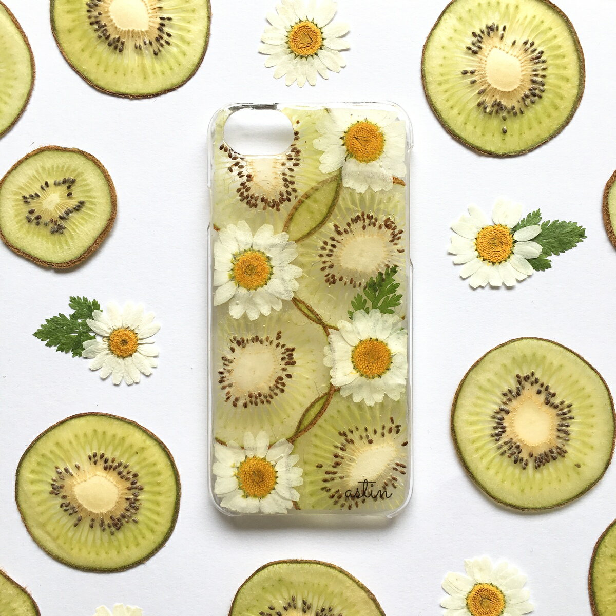 キウイとお花 押し花 スマホケース 