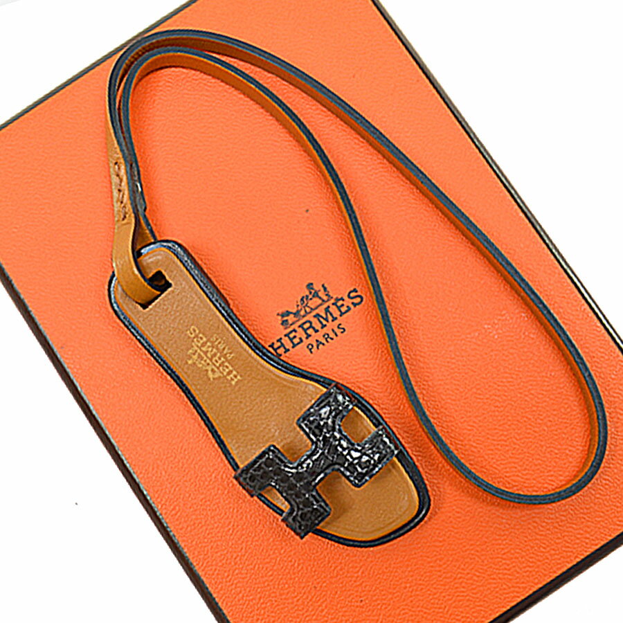 エルメス HERMES チャーム オラン ナノ リザード/ヴォーバトラー ブラックxナチュラルサブレ ユニセックス 送料無料【中古】 r9177f