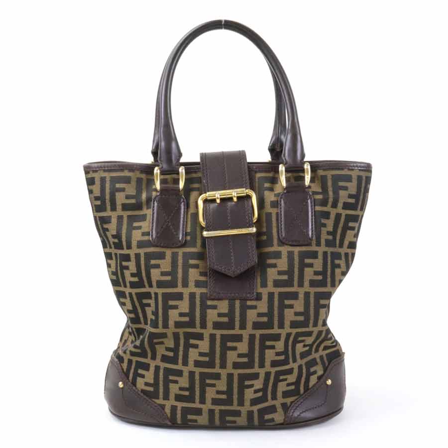 フェンディ FENDI ハンドバッグ ズッカ キャンバス/レザー ブラウン ゴールド レディース 送料無料【中古】 e55358a