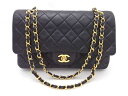 シャネル CHANEL ショルダーバッグ マトラッセ ダブルフラップ レザー ブラック ゴールド レディース 送料無料【中古】 e53946a