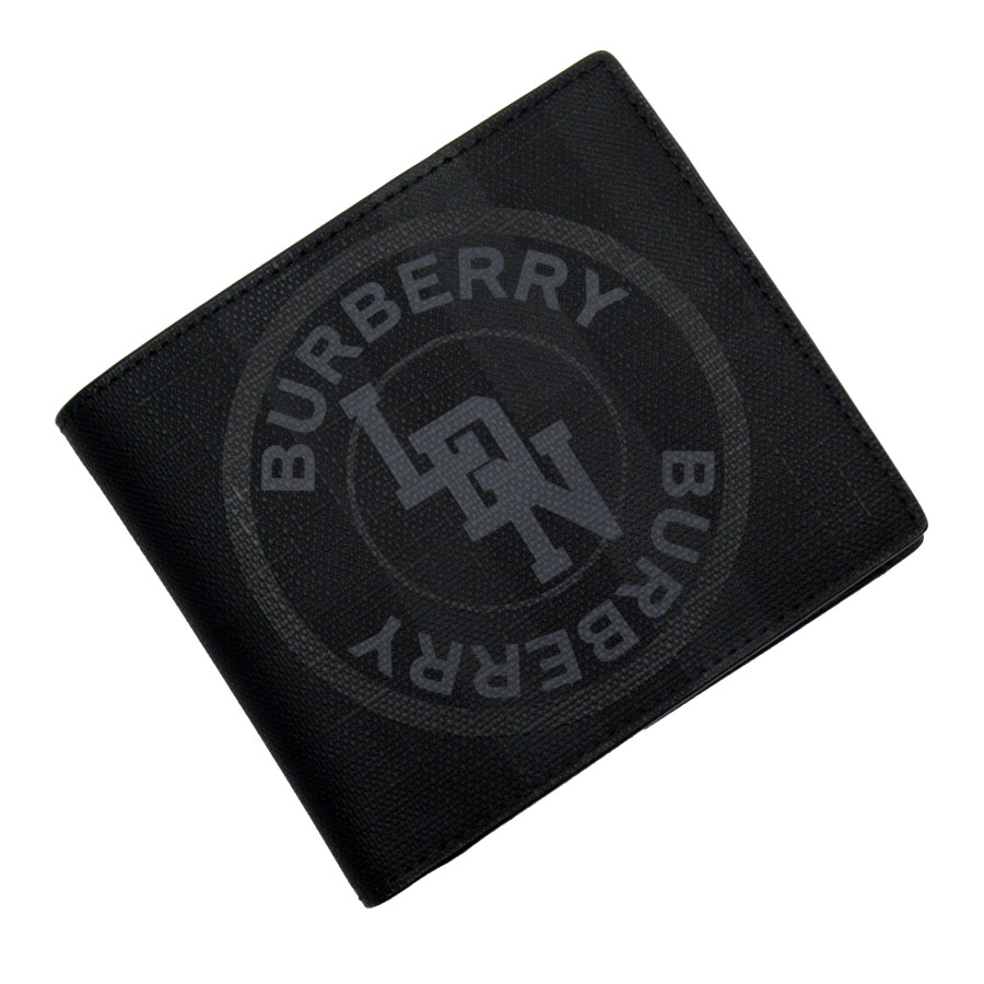 バーバリー BURBERRY 二つ折り財布 レザー ブラック メンズ 送料無料【中古】 t18956i