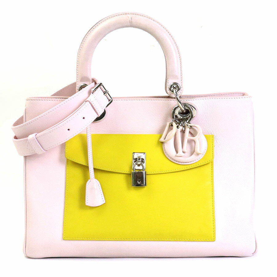 クリスチャンディオール Christian Dior ハンドバッグ ショルダーバッグ ディオリッシモ レザー ライトピンク×イエロー×ブラック シルバー レディース 送料無料【中古】 h29597fのサムネイル