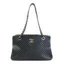 シャネル CHANEL ショルダーバッグ シェブロン レザー ブラック シルバー レディース 送料無料【中古】 99617a