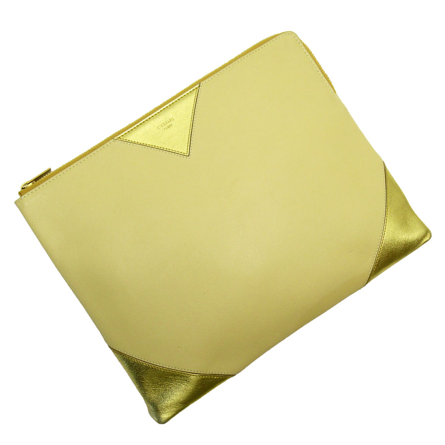 セリーヌ CELINE クラッチバッグ レザー イエロー×ゴールド ユニセックス 送料無料【中古】 t18970a