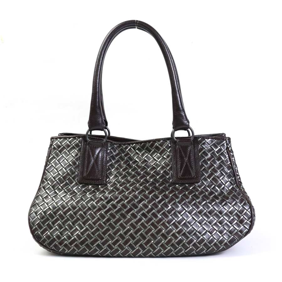 ボッテガヴェネタ BOTTEGAVENETA ハンドバッグ イントレチャート レザー ダークブラウン/グレー レディース 送料無料【中古】 e56325a