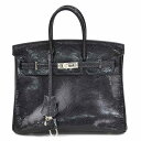 エルメス HERMES ハンドバッグ バーキン25 リザード ブラック シルバー ユニセックス 送料無料【中古】 99657a