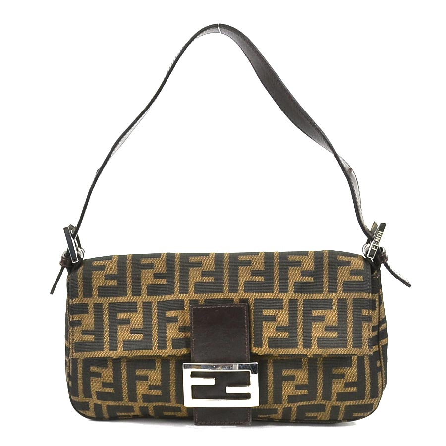 フェンディ FENDI ショルダーバッグ ズッカ バゲット キャンバス/レザー ブラウン シルバー レディース 送料無料【中古】 e56985a