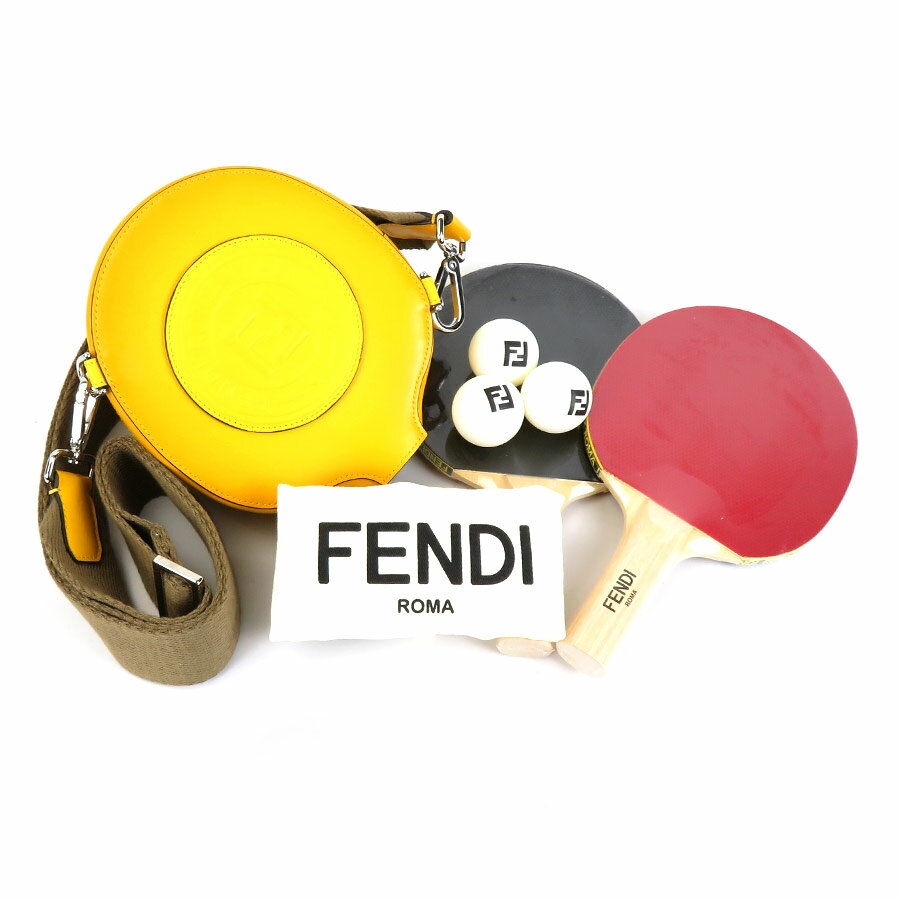 フェンディ FENDI ラケットカバー 卓球セット レザー イエロー ユニセックス 送料無料【中古】 r9801g