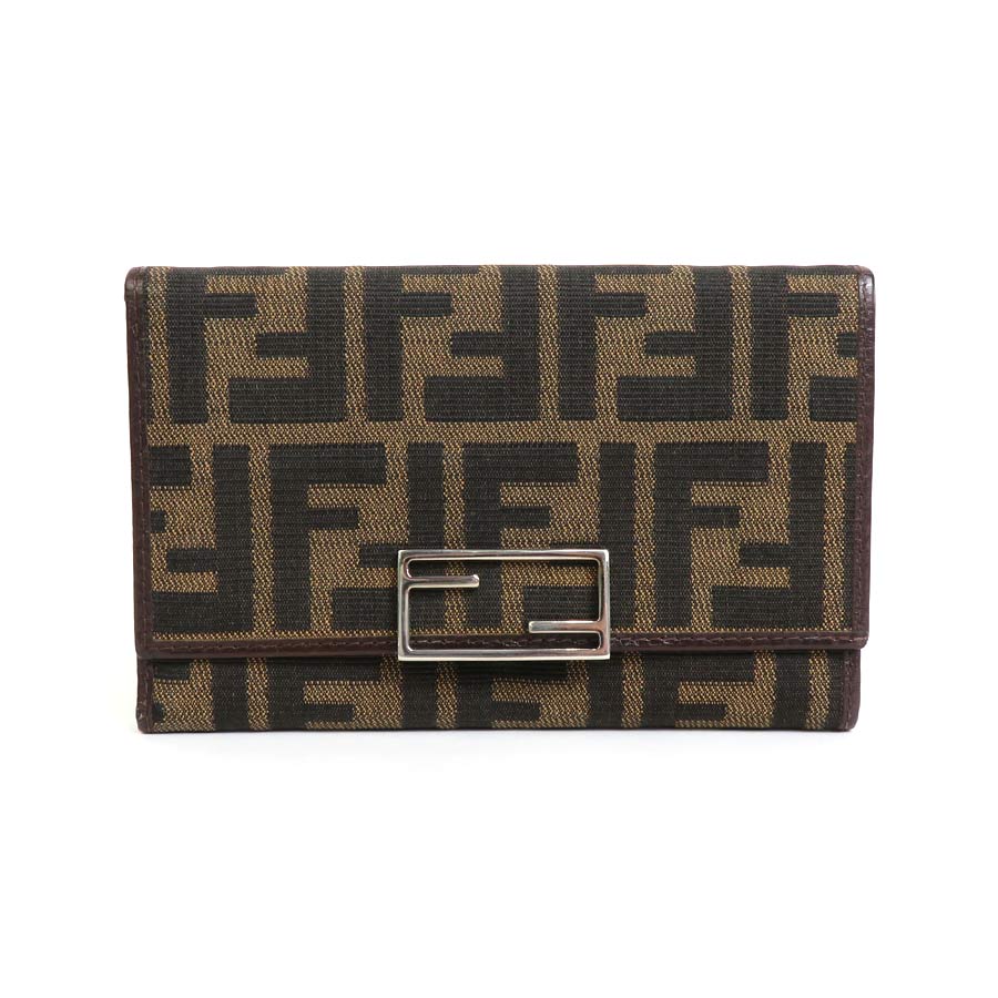 フェンディ FENDI 三つ折り財布 ズッカ キャンバス ブラウン シルバー レディース 送料無料【中古】 e57182a