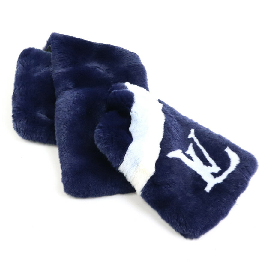 ルイ ヴィトン LOUIS VUITTON マフラー ティペット エシャルプ レインボーストライプス ラビットファー/シルク ネイビー×ホワイト×ライトブルー レディース M70464 送料無料【中古】 h29900kのサムネイル