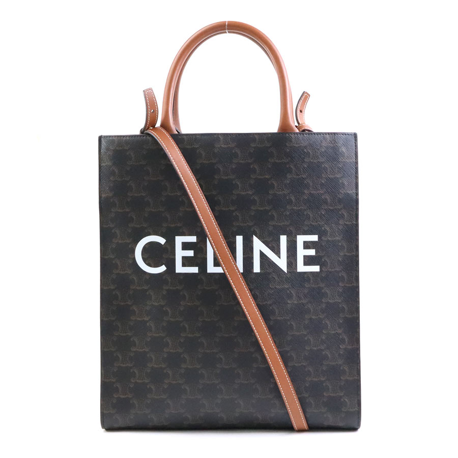 セリーヌ CELINE ハンドバッグ ショルダーバッグ スモール バーティカルカバ/トリオンフキャンバス ブラウン レディース 送料無料【中古】 e57401a