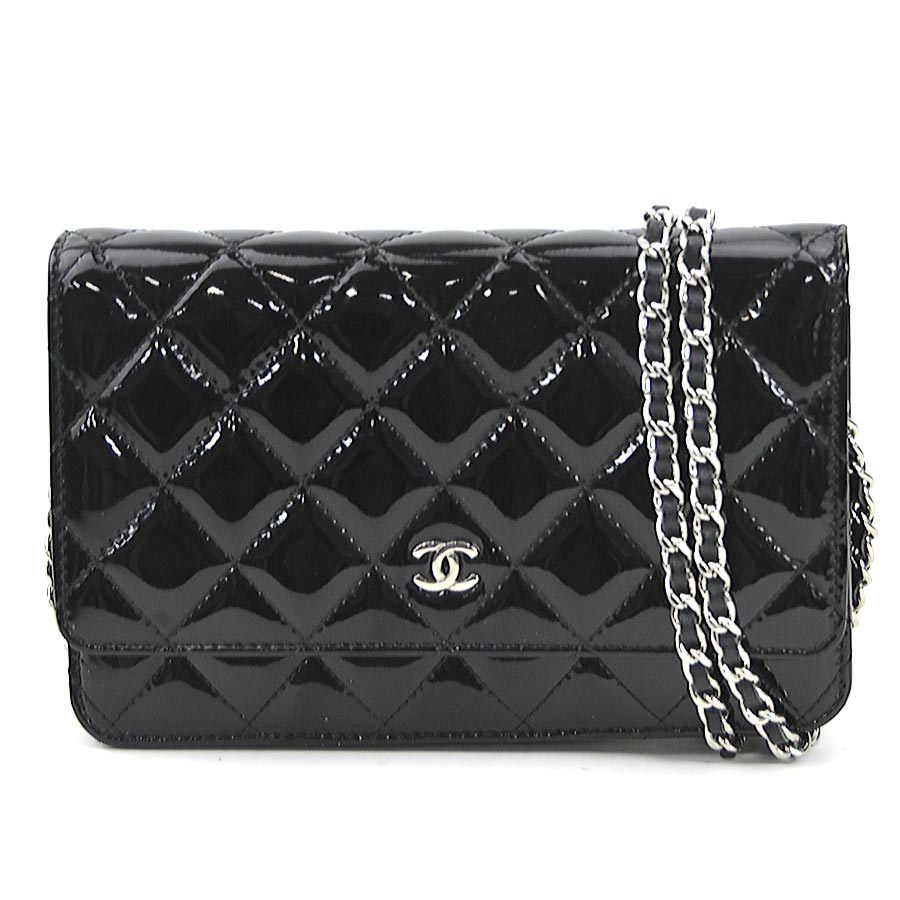 シャネル CHANEL ウォレットチェーン マトラッセ パテントレザー/メタル ブラック/シルバー レディース 送料無料【中古】 e57761f