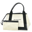 バレンシアガ BALENCIAGA ハンドバッグ トートバッグ ネイビーカバス S キャンバス/レザー アイボリー/ブラック レディース 送料無料【中古】 e57974g