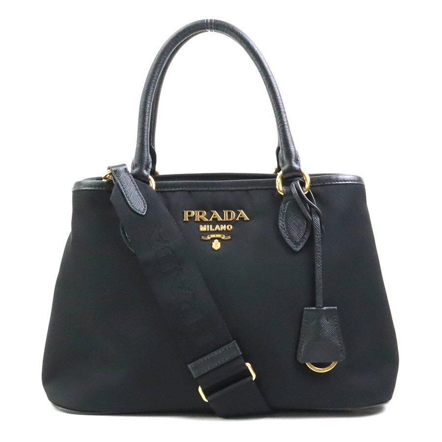 プラダ PRADA ハンドバッグ 斜め掛けショルダーバッグ ナイロン/レザー ブラック ゴールド レディース 送料無料【中古】 e58125g