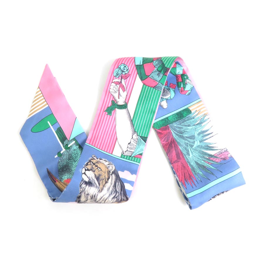 エルメス HERMES スカーフ ツイリー シルク ブルー/マルチカラー レディース 送料無料【中古】 e58286f