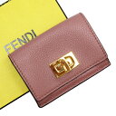 フェンディ FENDI 三つ折り財布 レザー ピンクグレージュ ゴールド レディース 送料無料【中古】 w0176a