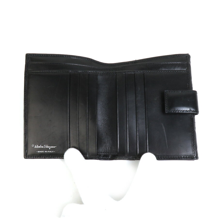 サルヴァトーレフェラガモ Salvatore Ferragamo 二つ折り財布 ガンチーニ レザー ブラック レディース 送料無料【中古】 e58429a