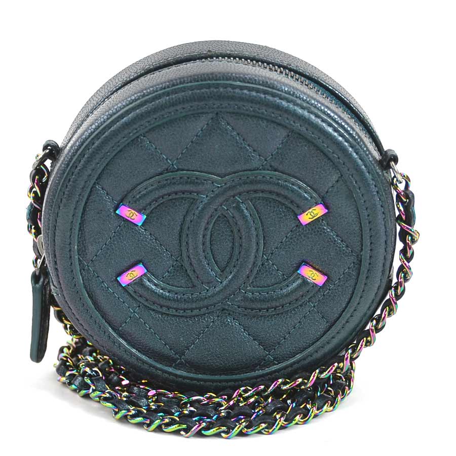 シャネル CHANEL 斜め掛けショルダーバッグ マトラッセ ココマーク キャビアスキンレザー/メタル メタリックダークグリーン/オーロラ レディース 送料無料【中古】 e58446i