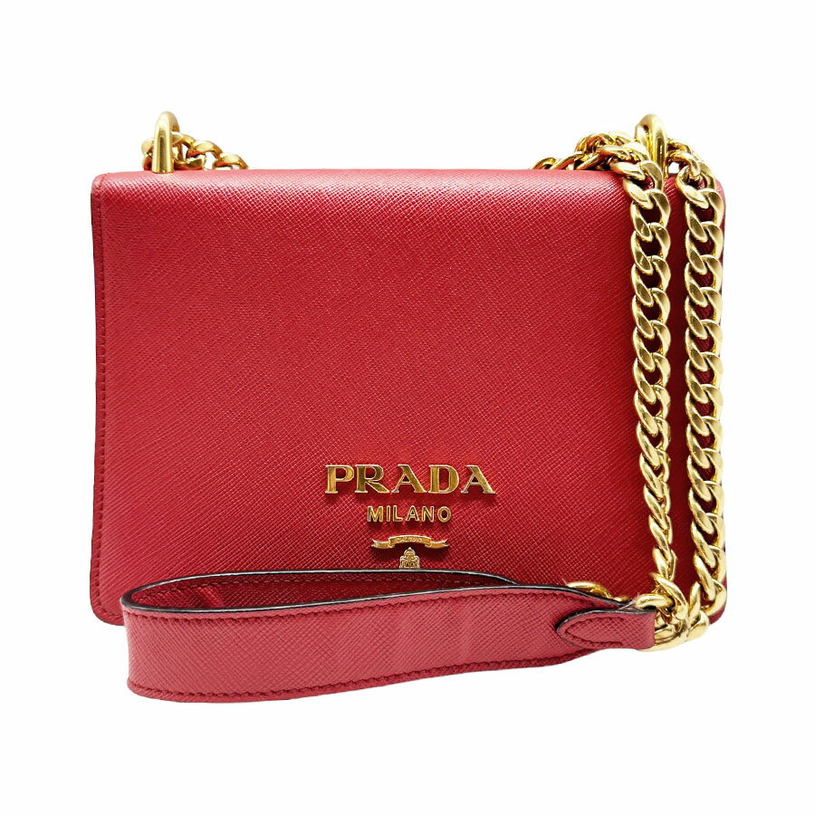 プラダ PRADA ショルダーバッグ レザー レッド レディース 送料無料【中古】 z0469