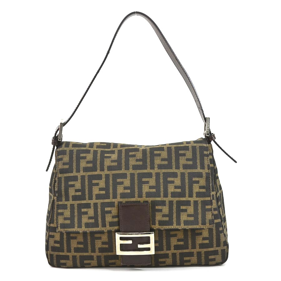 フェンディ FENDI ショルダーバッグ ズッカ マンマバケット キャンバス/レザー ブラウン シルバー レディース 送料無料【中古】 e58526i