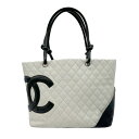 シャネル CHANEL ハンドバッグ トートバッグ カンボンライン レザー ホワイト×ブラック 送料無料【中古】 z0559