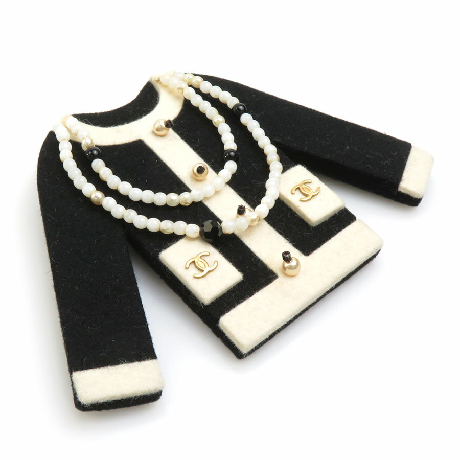 シャネル CHANEL ブローチ ジャケットモチーフ フェルト/フェイクパール ブラック/オフホワイト ゴールド レディース 送料無料【中古】 e58580aのサムネイル