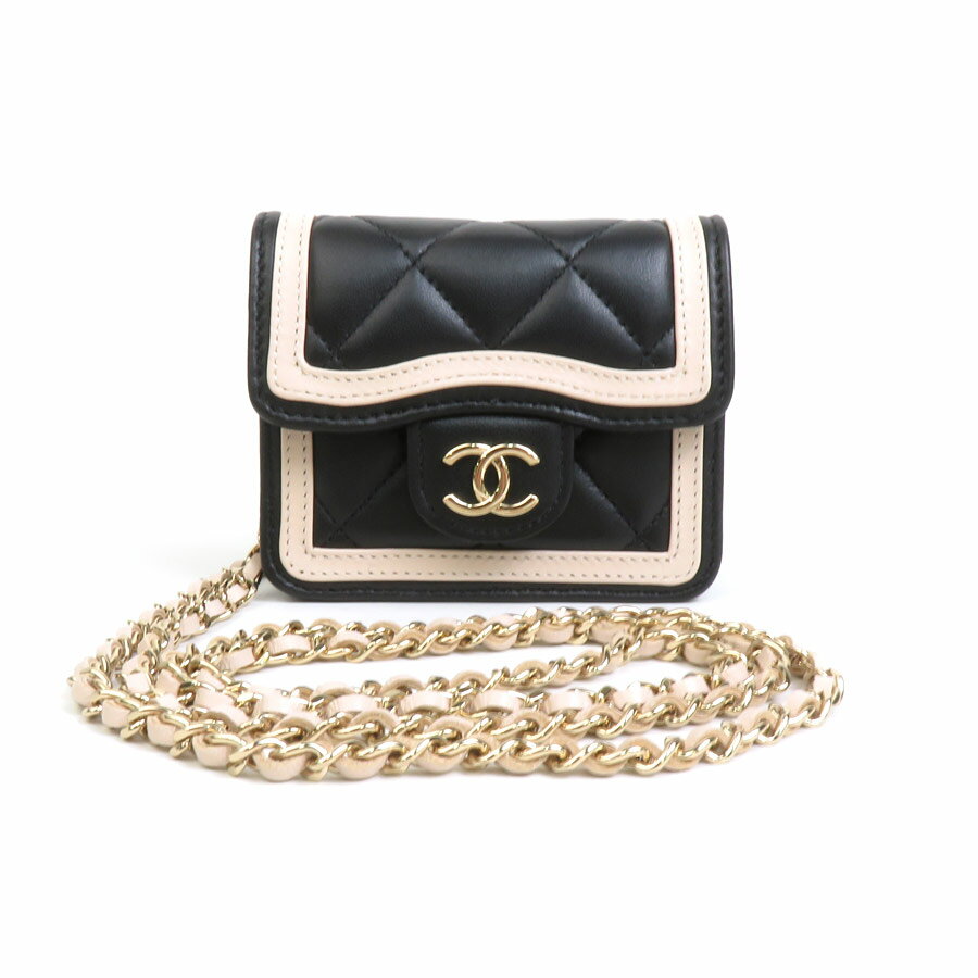 シャネル CHANEL ミニポーチ ミニポシェット ラムスキン ブラック×ライトベージュ レディース AP3560 送料無料【中古】 99901f